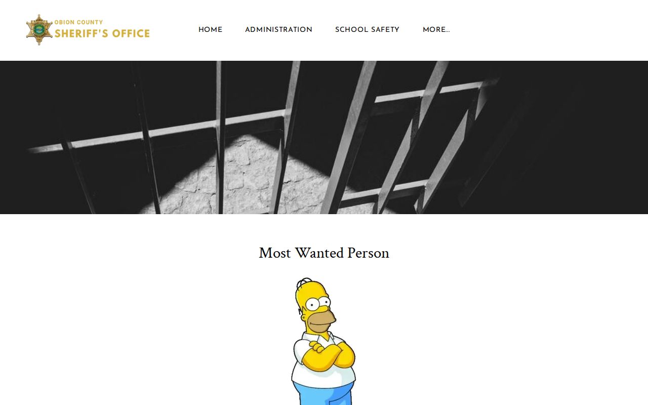 Screenshot of the Obion County Sheriff's Office Most Wanted webpage showing its generic placeholder layout